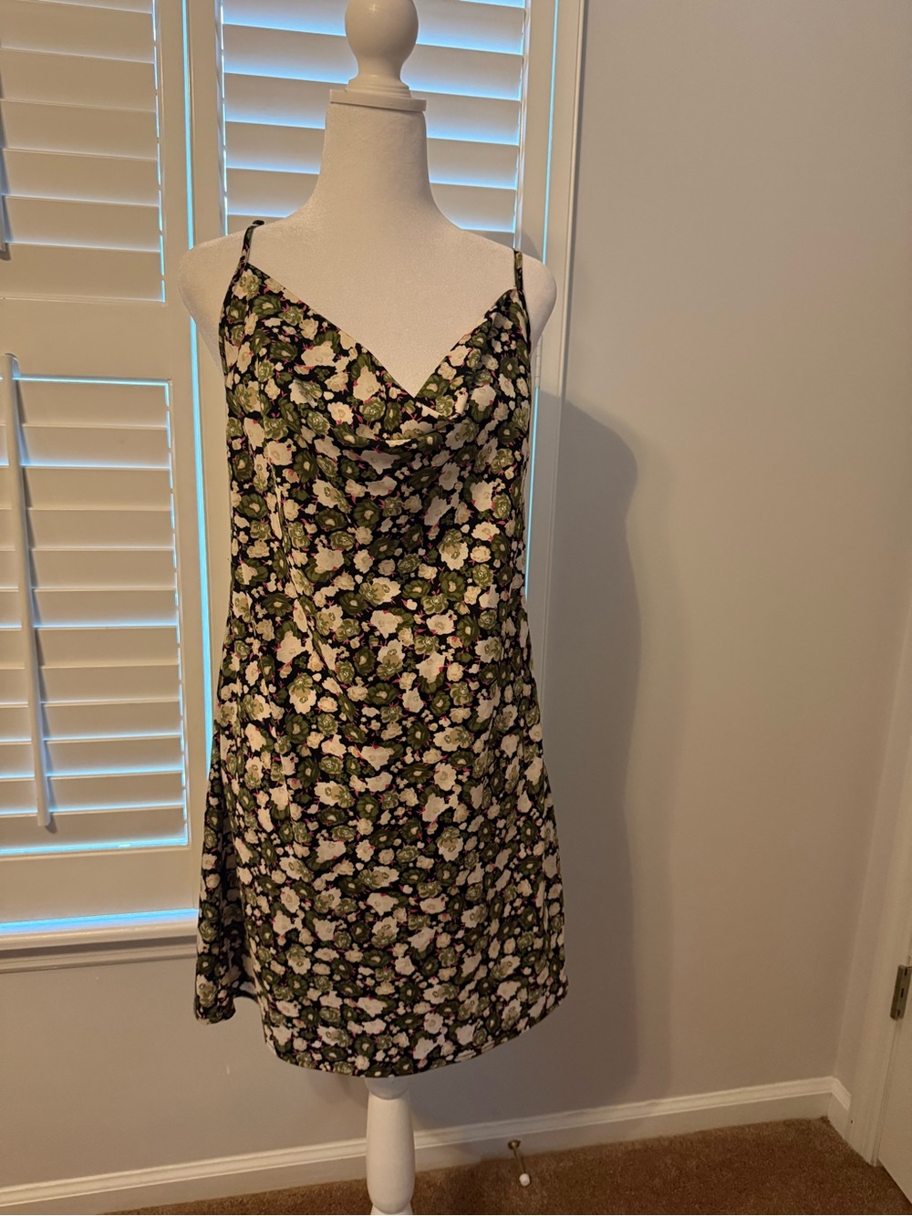 Vero Moda Floral Slip Dress in Black and Green with pink accents